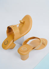 Tan Brown Block Heel Kolhapuri